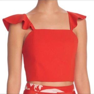 Alice + Olivia Red Ruffle Cropped Shirt size 2